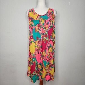 Vintage 60's Mod Vibrant Colorful Nylon Sleeveless Nightie Pajamas